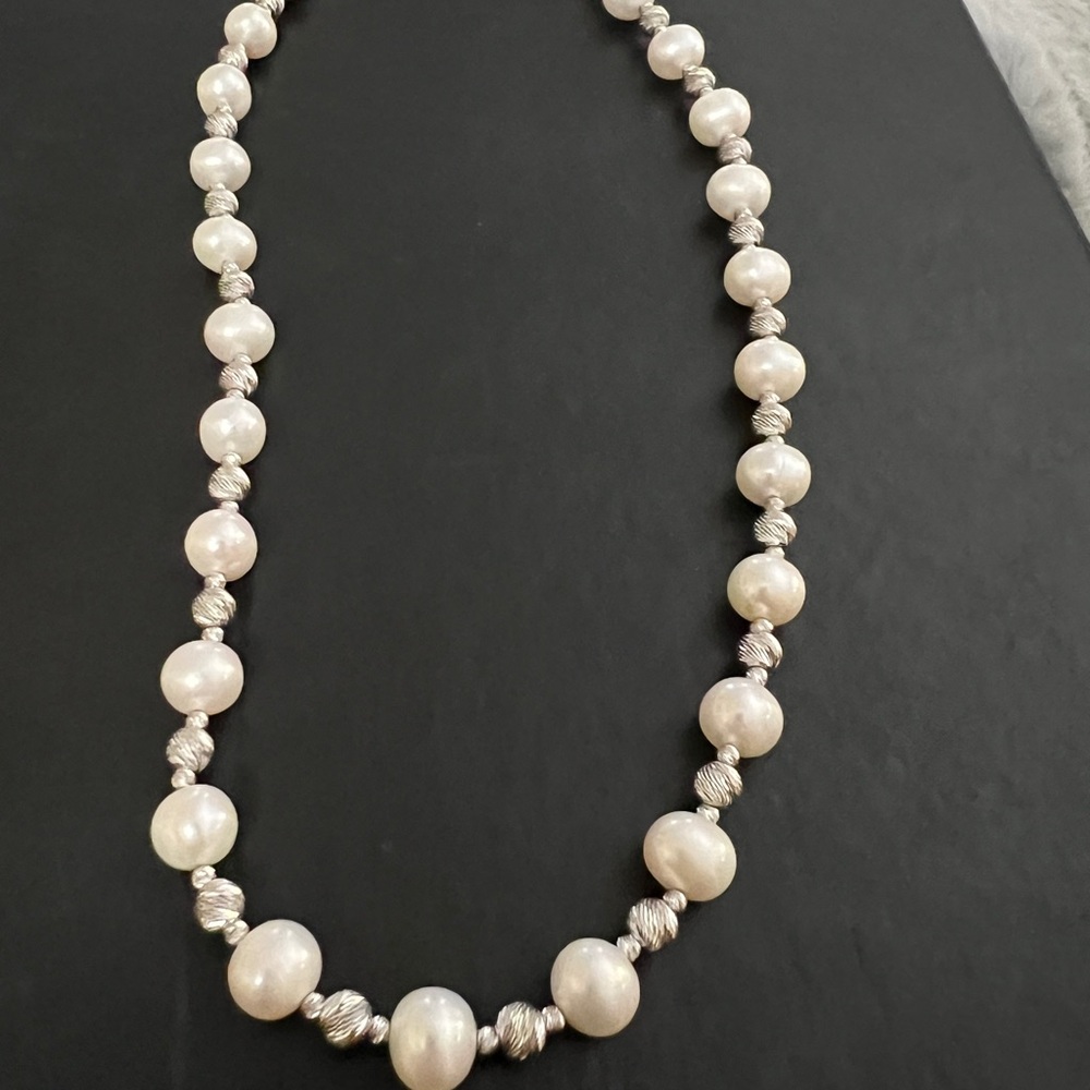 Elegant Silver and White Pearl Necklace. Worn once.  Very nice!  Beautiful on!!